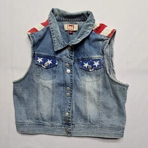 LEI Denim Vest Stars Stripes American Flag Light Wash Blue Teen XL